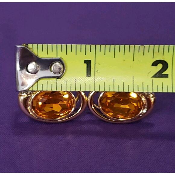 Butterscotch Yellow Rhinestone Crystal Earrings Classy Glam Gold Tone Pierced - Picture 7 of 8